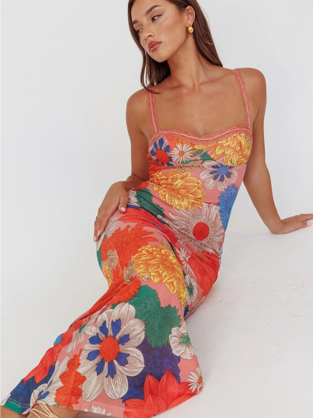 NWT SAINTS & Secret Girl Power Lace Strap Maxi Dress Orange size s